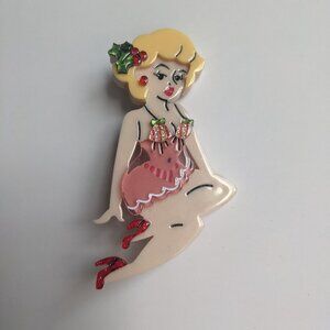 Lipstick & Chrome Christmas Belle pinup blonde acrylic brooch